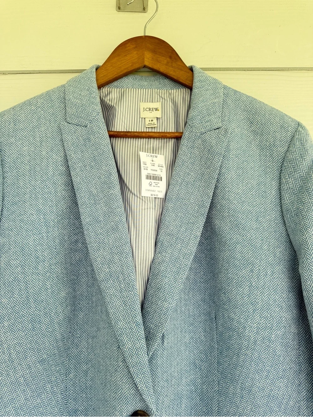 J.Crew Women’s Blue Herringbone Linen Blend Blazer Jacket Size 18 NWT